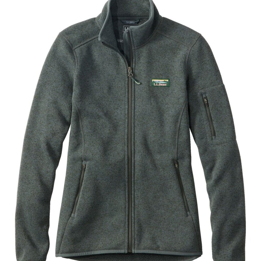 LL Bean Sweater Fleece Full-Zip Jacket, olive green, small